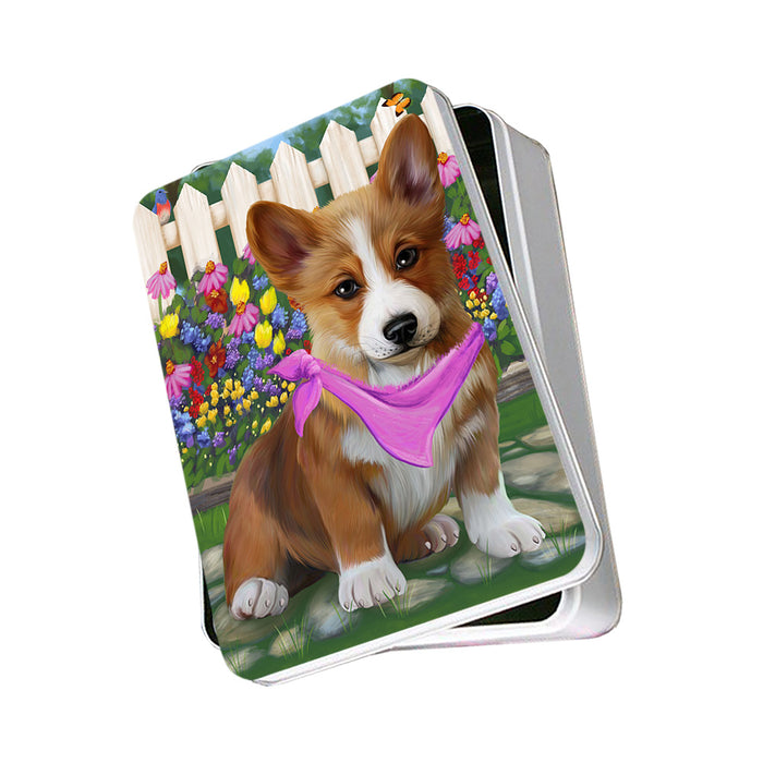 Spring Floral Corgi Dog Photo Storage Tin PITN49863