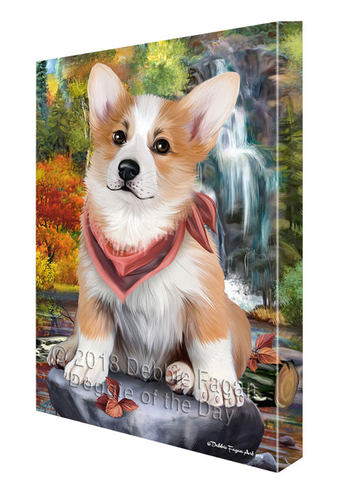 Scenic Waterfall Corgi Dog Canvas Wall Art CVS63439