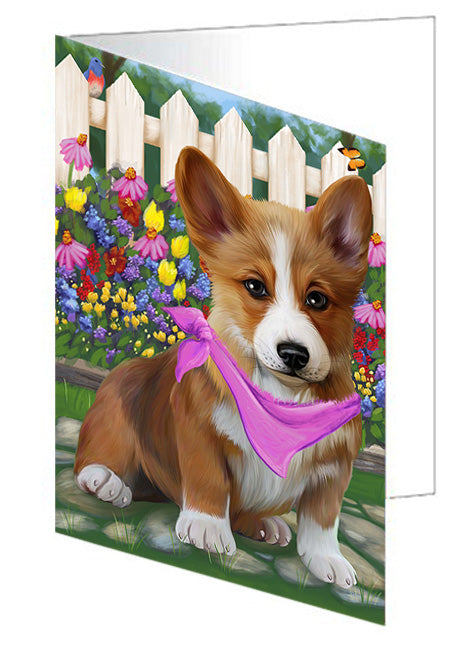 Spring Floral Corgi Dog Handmade Artwork Assorted Pets Greeting Cards and Note Cards with Envelopes for All Occasions and Holiday Seasons GCD53618