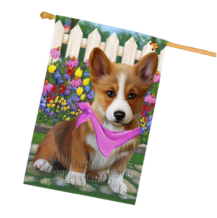 Spring Floral Corgi Dog House Flag FLG49828