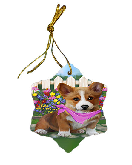 Spring Floral Corgi Dog Star Porcelain Ornament SPOR49855