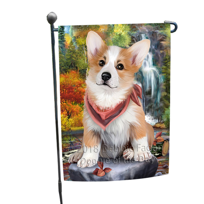 Scenic Waterfall Corgi Dog Garden Flag GFLG49572