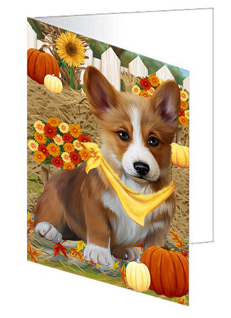 Fall Autumn Greeting Corgi Dog with Pumpkins Handmade Artwork Assorted Pets Greeting Cards and Note Cards with Envelopes for All Occasions and Holiday Seasons GCD56246