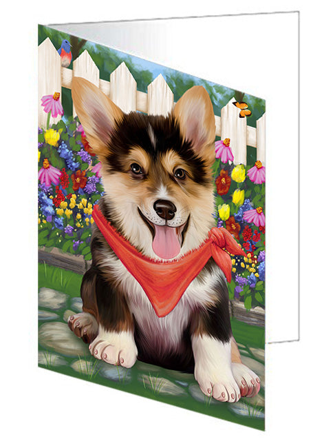 Spring Floral Corgi Dog Handmade Artwork Assorted Pets Greeting Cards and Note Cards with Envelopes for All Occasions and Holiday Seasons GCD53621