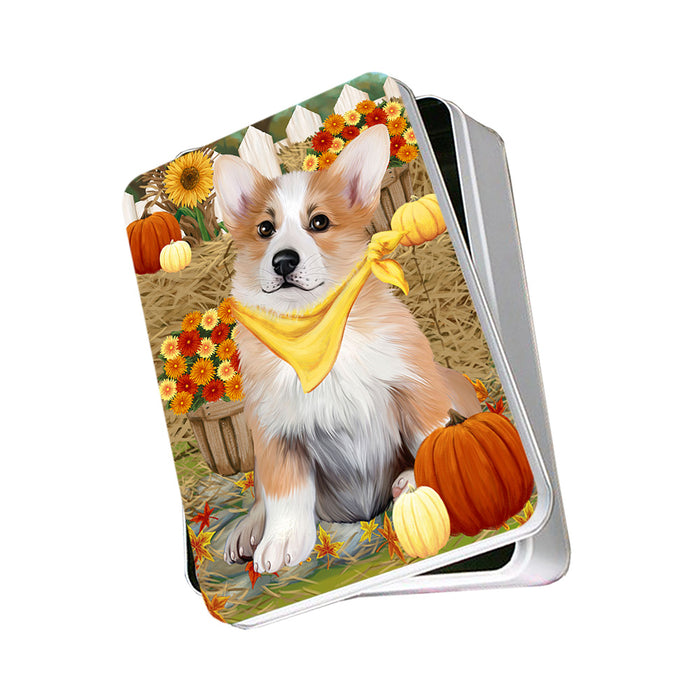 Fall Autumn Greeting Corgi Dog with Pumpkins Photo Storage Tin PITN50740