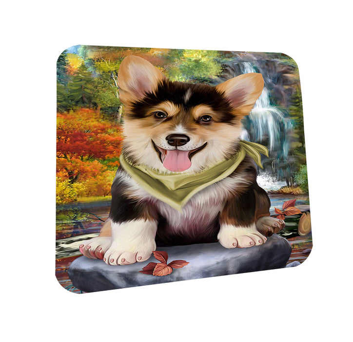 Scenic Waterfall Corgi Dog Coasters Set of 4 CST49653