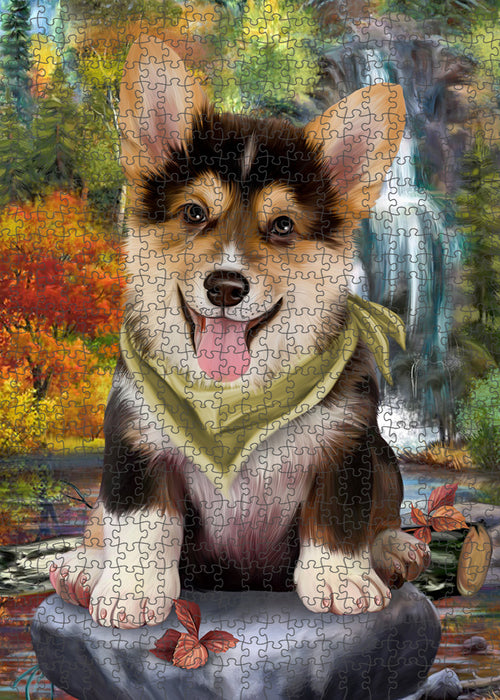 Scenic Waterfall Corgi Dog Puzzle with Photo Tin PUZL52938