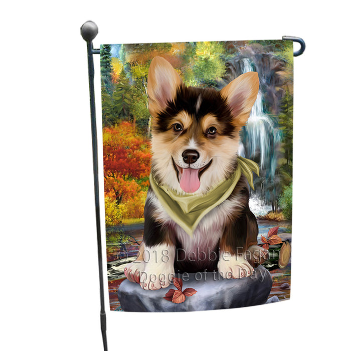 Scenic Waterfall Corgi Dog Garden Flag GFLG49573