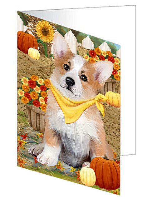Fall Autumn Greeting Corgi Dog with Pumpkins Handmade Artwork Assorted Pets Greeting Cards and Note Cards with Envelopes for All Occasions and Holiday Seasons GCD56249