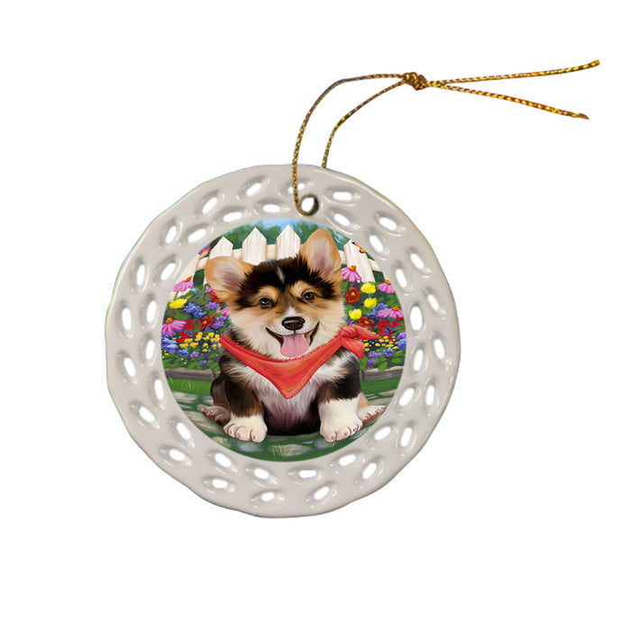 Spring Floral Corgi Dog Ceramic Doily Ornament DPOR49864