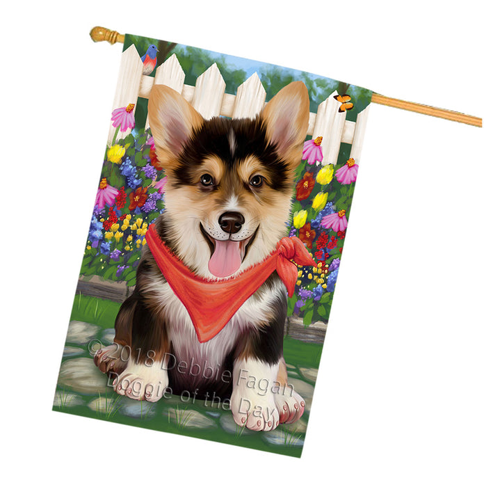 Spring Floral Corgi Dog House Flag FLG49829