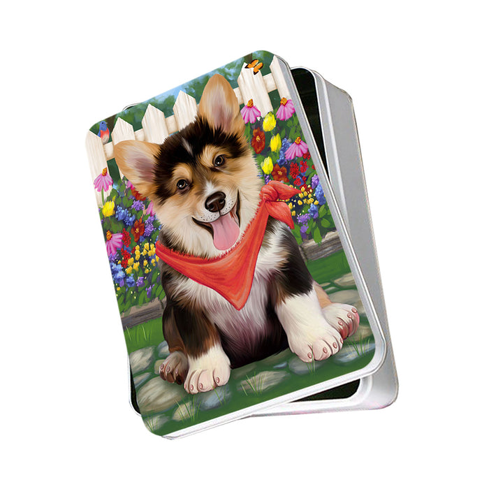 Spring Floral Corgi Dog Photo Storage Tin PITN49864