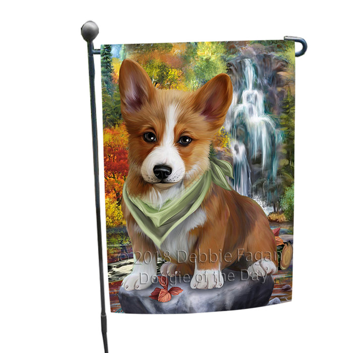 Scenic Waterfall Corgi Dog Garden Flag GFLG49574