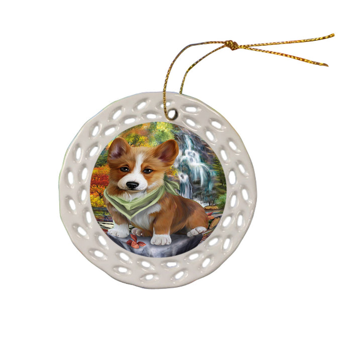 Scenic Waterfall Corgi Dog Ceramic Doily Ornament DPOR49745