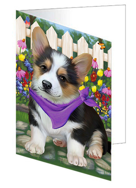 Spring Floral Corgi Dog Handmade Artwork Assorted Pets Greeting Cards and Note Cards with Envelopes for All Occasions and Holiday Seasons GCD53624