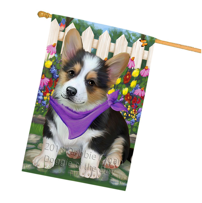 Spring Floral Corgi Dog House Flag FLG49830