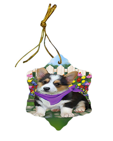 Spring Floral Corgi Dog Star Porcelain Ornament SPOR49857