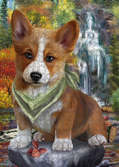 Scenic Waterfall Corgi Dog Puzzle with Photo Tin PUZL52941