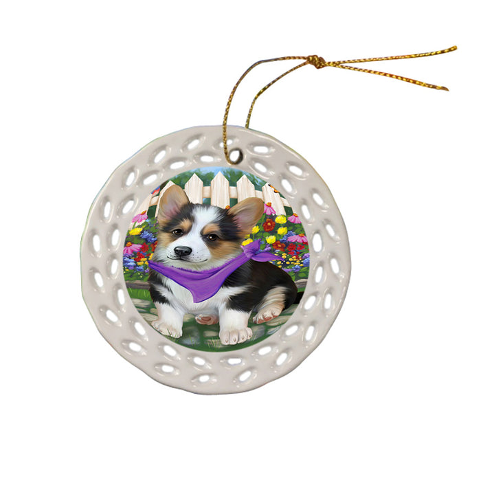 Spring Floral Corgi Dog Ceramic Doily Ornament DPOR49865