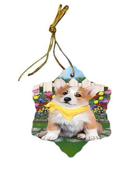 Spring Floral Corgi Dog Star Porcelain Ornament SPOR49858