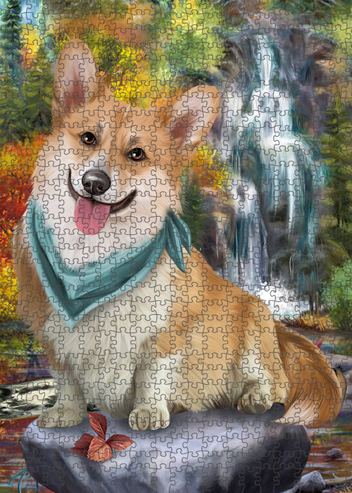 Scenic Waterfall Corgi Dog Puzzle with Photo Tin PUZL52944