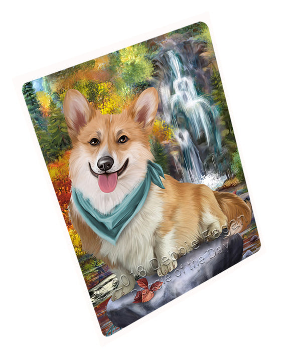 Scenic Waterfall Corgi Dog Tempered Cutting Board C53103