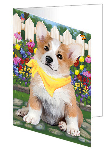 Spring Floral Corgi Dog Handmade Artwork Assorted Pets Greeting Cards and Note Cards with Envelopes for All Occasions and Holiday Seasons GCD53627