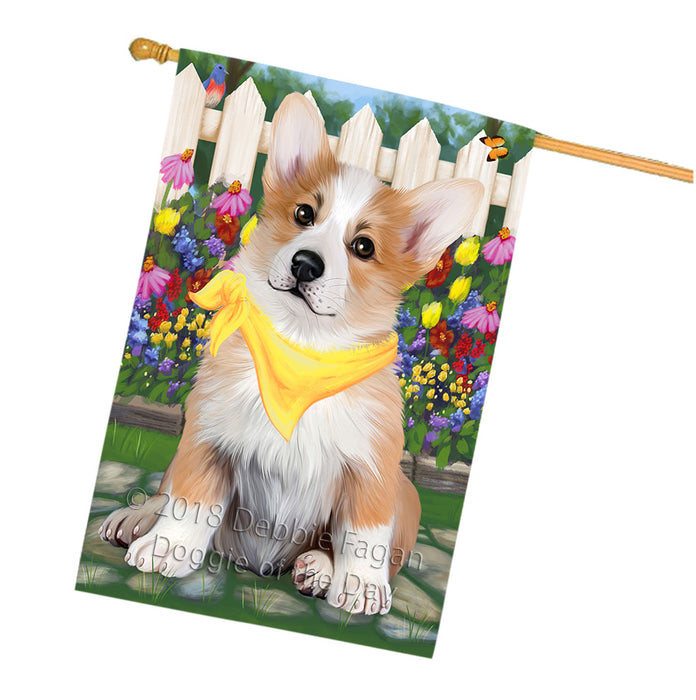 Spring Floral Corgi Dog House Flag FLG49831