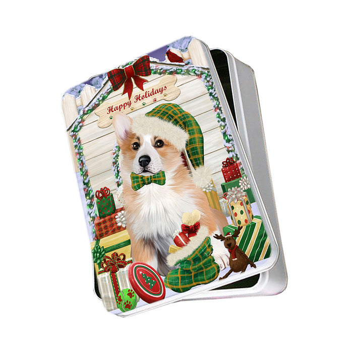 Happy Holidays Christmas Corgi Dog House with Presents Photo Storage Tin PITN51400