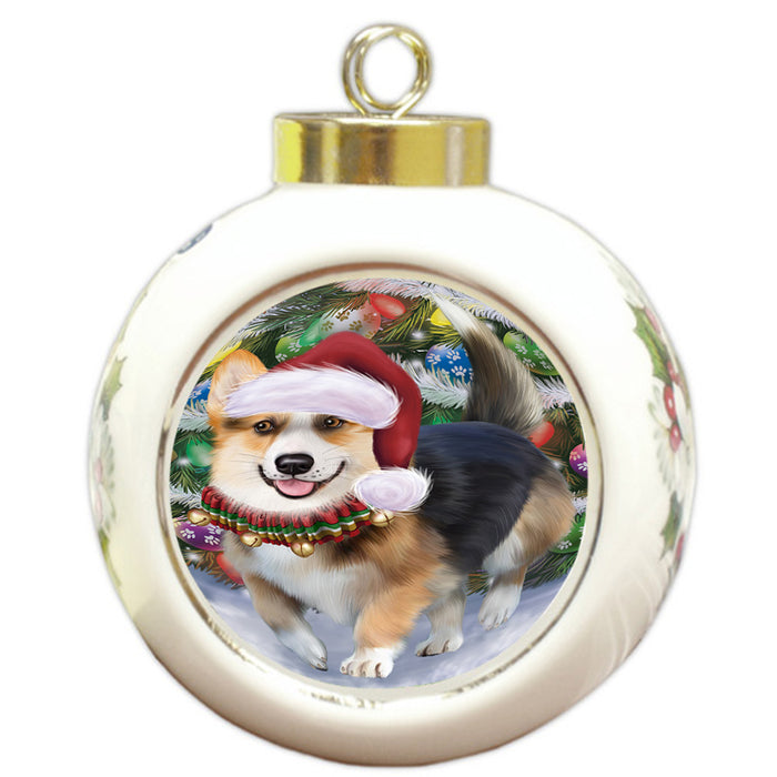 Trotting in the Snow Corgi Dog Round Ball Christmas Ornament RBPOR54692