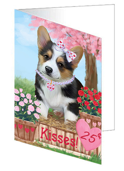 Rosie 25 Cent Kisses Corgi Dog Handmade Artwork Assorted Pets Greeting Cards and Note Cards with Envelopes for All Occasions and Holiday Seasons GCD72074