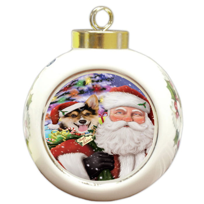 Santa Carrying Corgi Dog and Christmas Presents Round Ball Christmas Ornament RBPOR53984