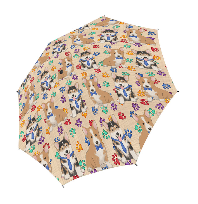 Rainbow Paw Print Cocker Spaniel Dogs Blue Semi-Automatic Foldable Umbrella