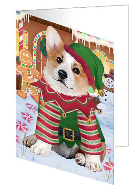 Christmas Gingerbread House Candyfest Corgi Dog Handmade Artwork Assorted Pets Greeting Cards and Note Cards with Envelopes for All Occasions and Holiday Seasons GCD73469