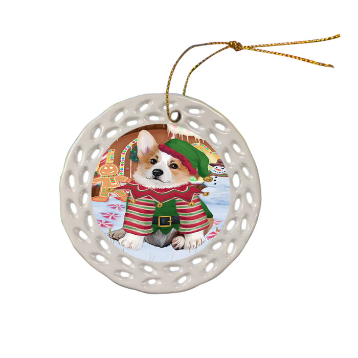 Christmas Gingerbread House Candyfest Corgi Dog Ceramic Doily Ornament DPOR56674