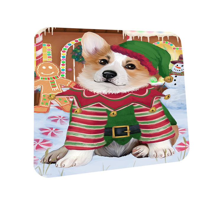 Christmas Gingerbread House Candyfest Corgi Dog Coasters Set of 4 CST56276
