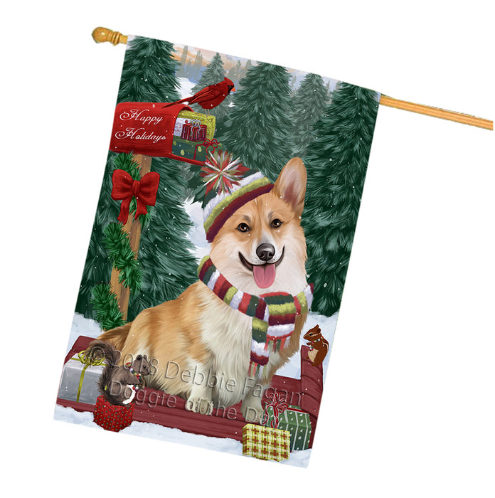 Merry Christmas Woodland Sled Corgi Dog House Flag FLG55344