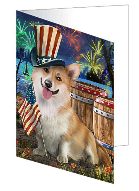 4th of July Independence Day Fireworks Corgi Dog at the Lake Handmade Artwork Assorted Pets Greeting Cards and Note Cards with Envelopes for All Occasions and Holiday Seasons GCD57443