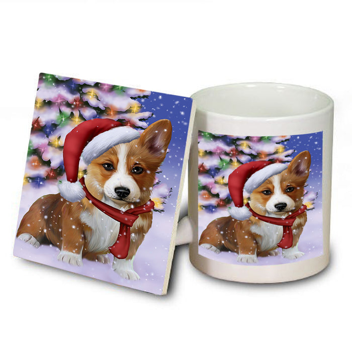 Winterland Wonderland Corgi Dog In Christmas Holiday Scenic Background  Mug and Coaster Set MUC53378