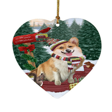 Merry Christmas Woodland Sled Corgi Dog Heart Christmas Ornament HPOR55271