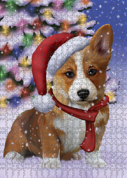 Winterland Wonderland Corgi Dog In Christmas Holiday Scenic Background Puzzle with Photo Tin PUZL80700