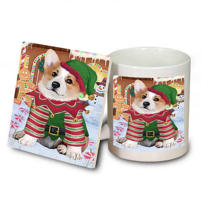 Christmas Gingerbread House Candyfest Corgi Dog Mug and Coaster Set MUC56310
