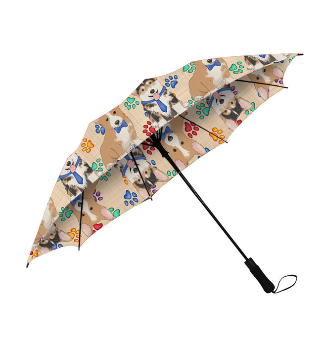 Rainbow Paw Print Cocker Spaniel Dogs Blue Semi-Automatic Foldable Umbrella