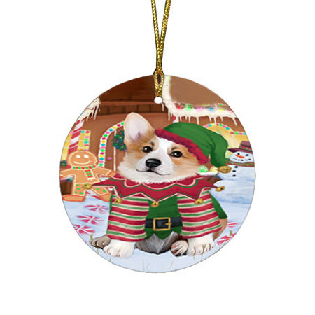 Christmas Gingerbread House Candyfest Corgi Dog Round Flat Christmas Ornament RFPOR56674