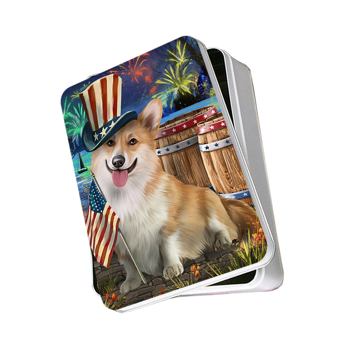 4th of July Independence Day Fireworks Corgi Dog at the Lake Photo Storage Tin PITN51138