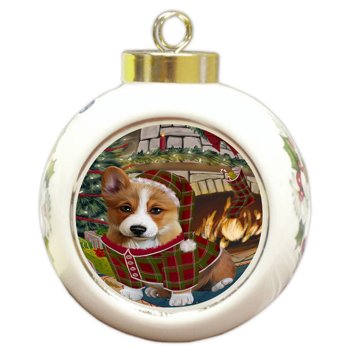 The Stocking was Hung Corgi Dog Round Ball Christmas Ornament RBPOR55644