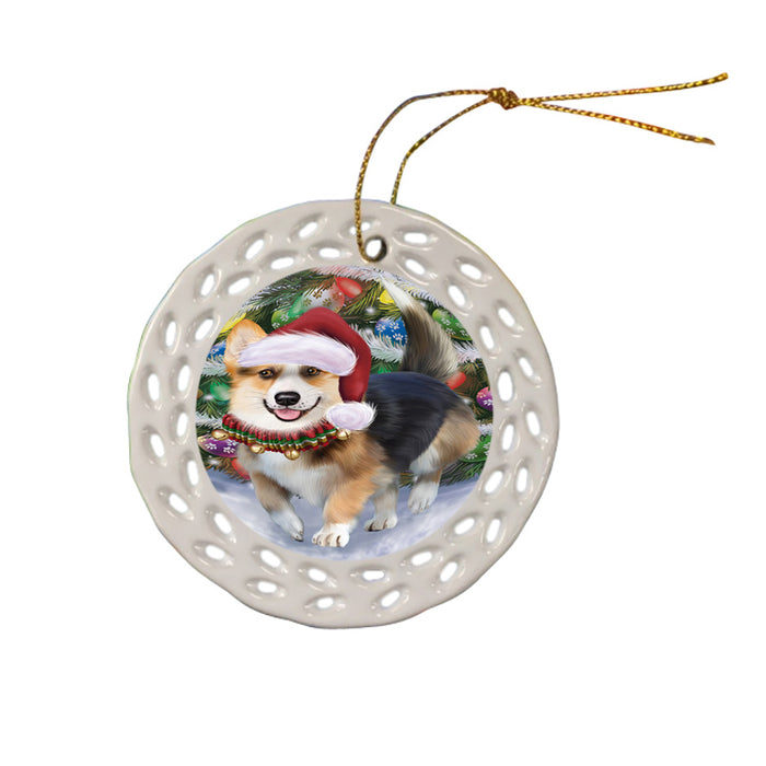 Trotting in the Snow Corgi Dog Ceramic Doily Ornament DPOR54692