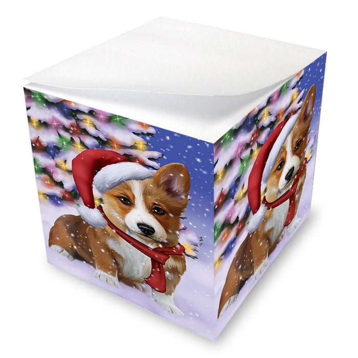 Winterland Wonderland Corgi Dog In Christmas Holiday Scenic Background Note Cube NOC53386