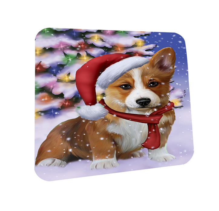 Winterland Wonderland Corgi Dog In Christmas Holiday Scenic Background  Coasters Set of 4 CST53344