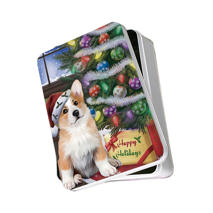 Christmas Happy Holidays Corgi Dog with Tree and Presents Photo Storage Tin PITN53768